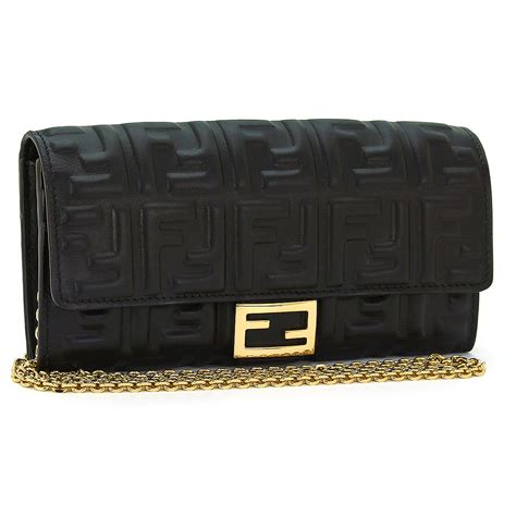 fendi chain continental black wallet|fendi zucca long wallet.